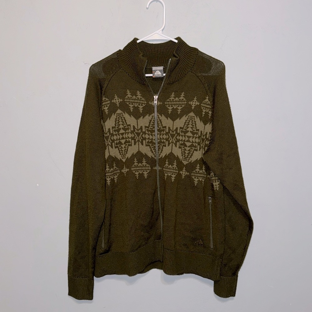 Nike ACG Olive Green Zip up Cardigan Sweater EUC